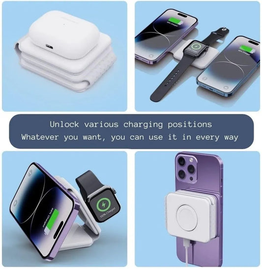3 in 1 Wireless Charger for Phone, Magnetic Foldable 3 in 1 Charging Station,